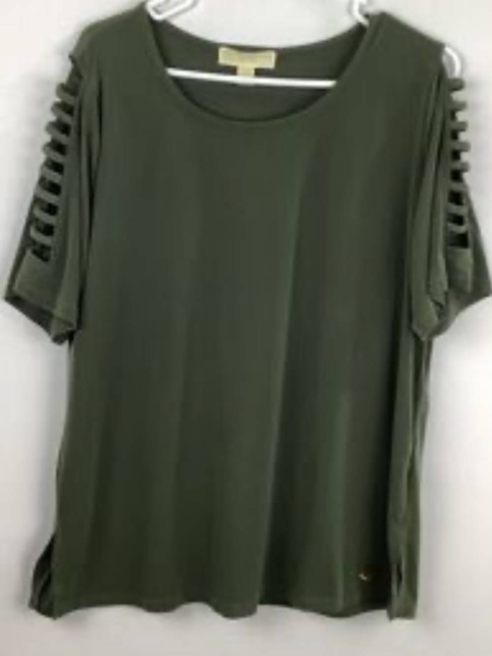 MICHAEL Michael Kors Moss Green Short Sleeve Ladder Top, 1X